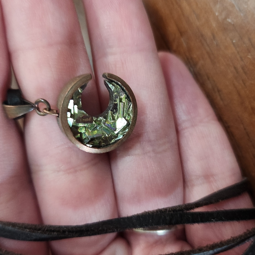 Green and Gold Terrarium Necklace with Vintage Charm